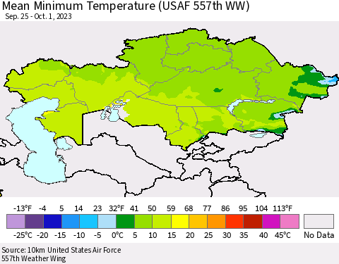 Kazakhstan Mean Minimum Temperature (USAF 557th WW) Thematic Map For 9/25/2023 - 10/1/2023