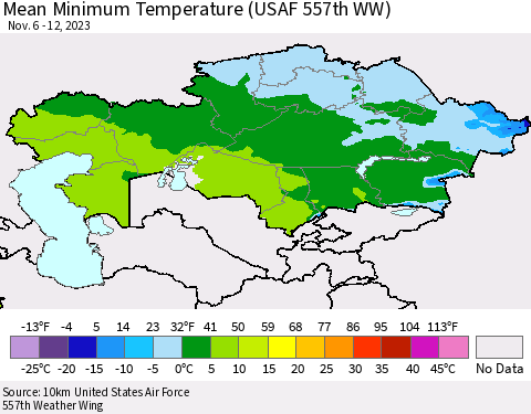 Kazakhstan Mean Minimum Temperature (USAF 557th WW) Thematic Map For 11/6/2023 - 11/12/2023