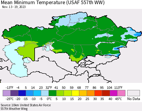 Kazakhstan Mean Minimum Temperature (USAF 557th WW) Thematic Map For 11/13/2023 - 11/19/2023