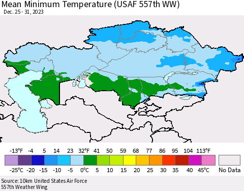 Kazakhstan Mean Minimum Temperature (USAF 557th WW) Thematic Map For 12/25/2023 - 12/31/2023
