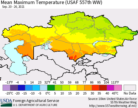 Kazakhstan Mean Maximum Temperature (USAF 557th WW) Thematic Map For 9/20/2021 - 9/26/2021