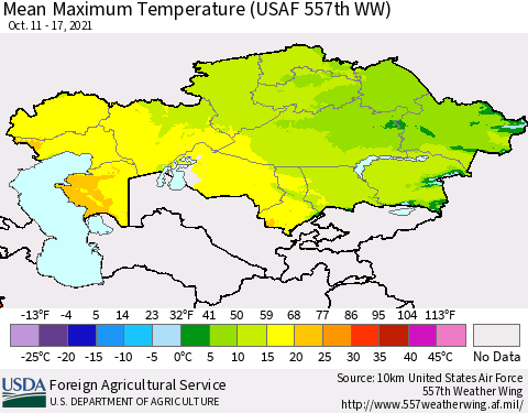 Kazakhstan Mean Maximum Temperature (USAF 557th WW) Thematic Map For 10/11/2021 - 10/17/2021