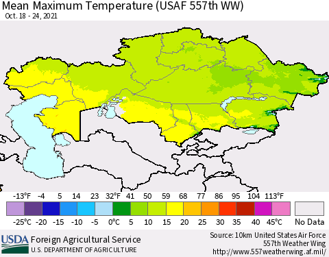 Kazakhstan Mean Maximum Temperature (USAF 557th WW) Thematic Map For 10/18/2021 - 10/24/2021