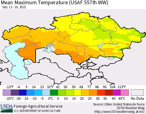 Kazakhstan Mean Maximum Temperature (USAF 557th WW) Thematic Map For 9/12/2022 - 9/18/2022
