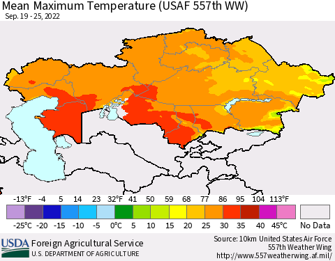 Kazakhstan Mean Maximum Temperature (USAF 557th WW) Thematic Map For 9/19/2022 - 9/25/2022