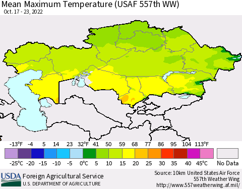 Kazakhstan Mean Maximum Temperature (USAF 557th WW) Thematic Map For 10/17/2022 - 10/23/2022