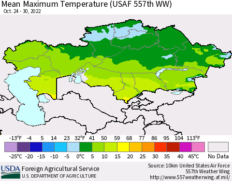 Kazakhstan Mean Maximum Temperature (USAF 557th WW) Thematic Map For 10/24/2022 - 10/30/2022