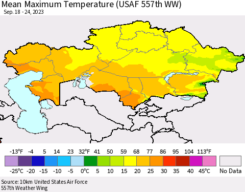 Kazakhstan Mean Maximum Temperature (USAF 557th WW) Thematic Map For 9/18/2023 - 9/24/2023