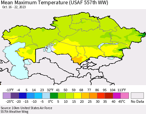 Kazakhstan Mean Maximum Temperature (USAF 557th WW) Thematic Map For 10/16/2023 - 10/22/2023