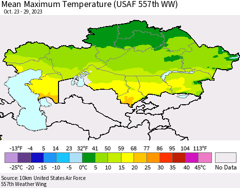 Kazakhstan Mean Maximum Temperature (USAF 557th WW) Thematic Map For 10/23/2023 - 10/29/2023