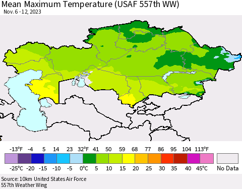 Kazakhstan Mean Maximum Temperature (USAF 557th WW) Thematic Map For 11/6/2023 - 11/12/2023