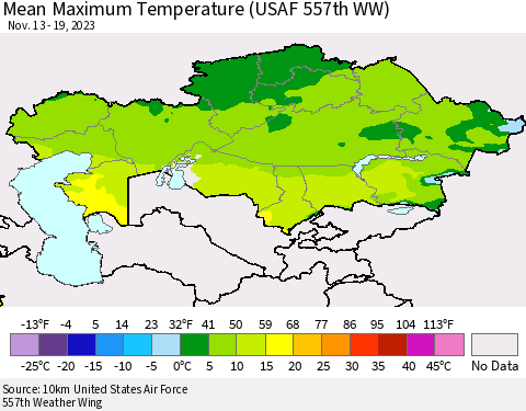 Kazakhstan Mean Maximum Temperature (USAF 557th WW) Thematic Map For 11/13/2023 - 11/19/2023