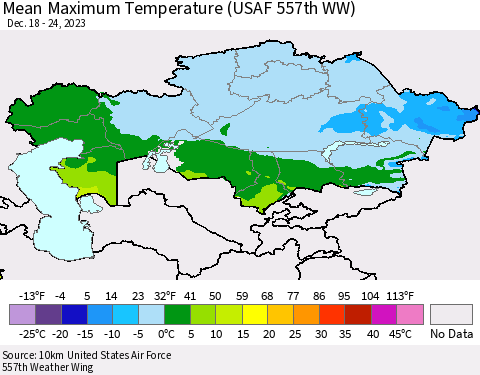Kazakhstan Mean Maximum Temperature (USAF 557th WW) Thematic Map For 12/18/2023 - 12/24/2023