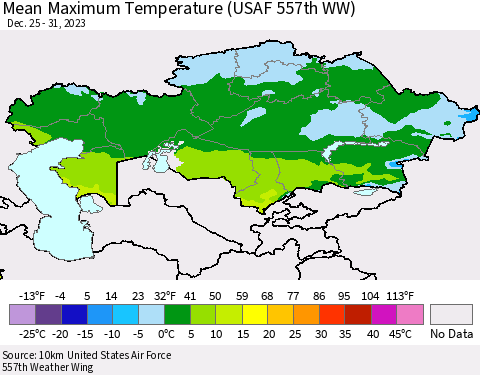 Kazakhstan Mean Maximum Temperature (USAF 557th WW) Thematic Map For 12/25/2023 - 12/31/2023