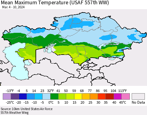 Kazakhstan Mean Maximum Temperature (USAF 557th WW) Thematic Map For 3/4/2024 - 3/10/2024