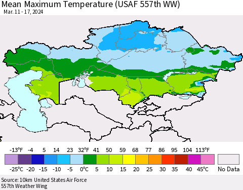 Kazakhstan Mean Maximum Temperature (USAF 557th WW) Thematic Map For 3/11/2024 - 3/17/2024