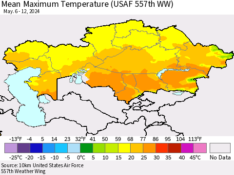 Kazakhstan Mean Maximum Temperature (USAF 557th WW) Thematic Map For 5/6/2024 - 5/12/2024