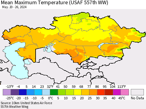 Kazakhstan Mean Maximum Temperature (USAF 557th WW) Thematic Map For 5/20/2024 - 5/26/2024
