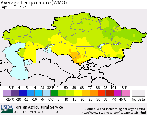 Kazakhstan Average Temperature (WMO) Thematic Map For 4/11/2022 - 4/17/2022