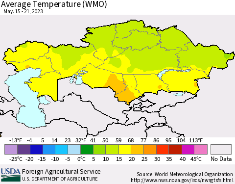 Kazakhstan Average Temperature (WMO) Thematic Map For 5/15/2023 - 5/21/2023