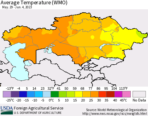 Kazakhstan Average Temperature (WMO) Thematic Map For 5/29/2023 - 6/4/2023