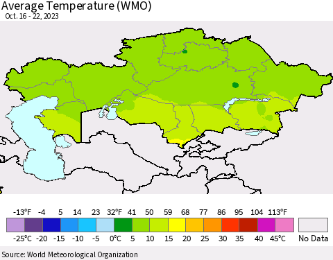 Kazakhstan Average Temperature (WMO) Thematic Map For 10/16/2023 - 10/22/2023