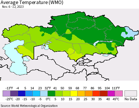 Kazakhstan Average Temperature (WMO) Thematic Map For 11/6/2023 - 11/12/2023
