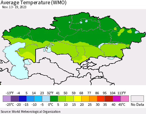 Kazakhstan Average Temperature (WMO) Thematic Map For 11/13/2023 - 11/19/2023
