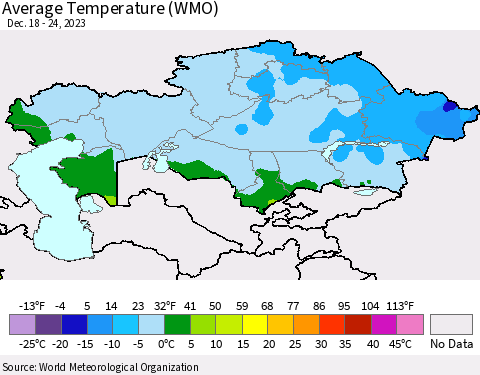 Kazakhstan Average Temperature (WMO) Thematic Map For 12/18/2023 - 12/24/2023