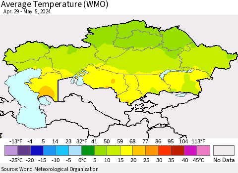 Kazakhstan Average Temperature (WMO) Thematic Map For 4/29/2024 - 5/5/2024