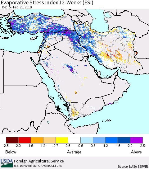 Middle East and Turkey Evaporative Stress Index (ESI), 12-Weeks Thematic Map For 2/25/2019 - 3/3/2019