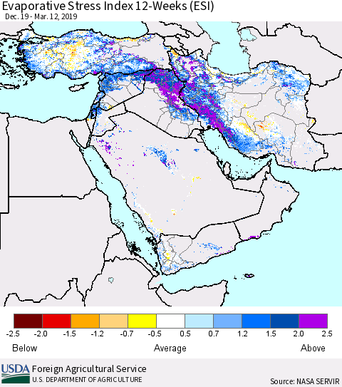 Middle East and Turkey Evaporative Stress Index (ESI), 12-Weeks Thematic Map For 3/11/2019 - 3/17/2019