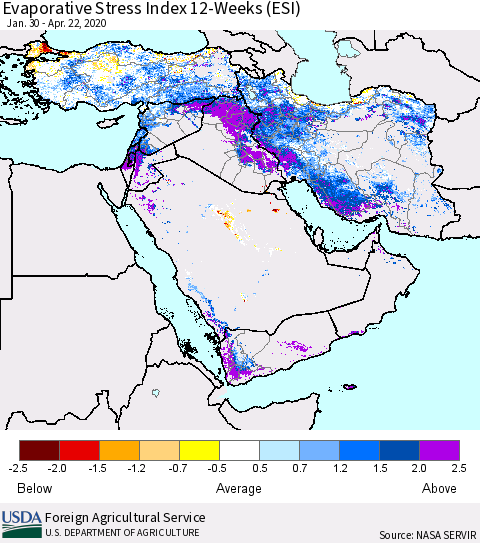 Middle East and Turkey Evaporative Stress Index (ESI), 12-Weeks Thematic Map For 4/20/2020 - 4/26/2020
