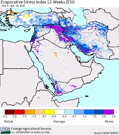 Middle East and Turkey Evaporative Stress Index (ESI), 12-Weeks Thematic Map For 4/27/2020 - 5/3/2020