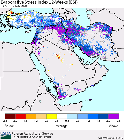 Middle East and Turkey Evaporative Stress Index (ESI), 12-Weeks Thematic Map For 5/4/2020 - 5/10/2020