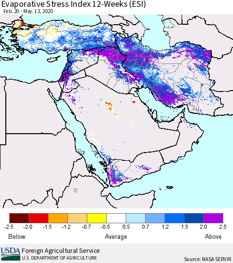 Middle East and Turkey Evaporative Stress Index (ESI), 12-Weeks Thematic Map For 5/11/2020 - 5/17/2020
