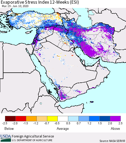 Middle East and Turkey Evaporative Stress Index (ESI), 12-Weeks Thematic Map For 6/8/2020 - 6/14/2020