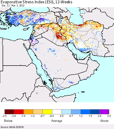 Middle East and Turkey Evaporative Stress Index (ESI), 12-Weeks Thematic Map For 2/28/2022 - 3/6/2022