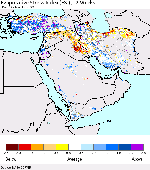 Middle East and Turkey Evaporative Stress Index (ESI), 12-Weeks Thematic Map For 3/7/2022 - 3/13/2022