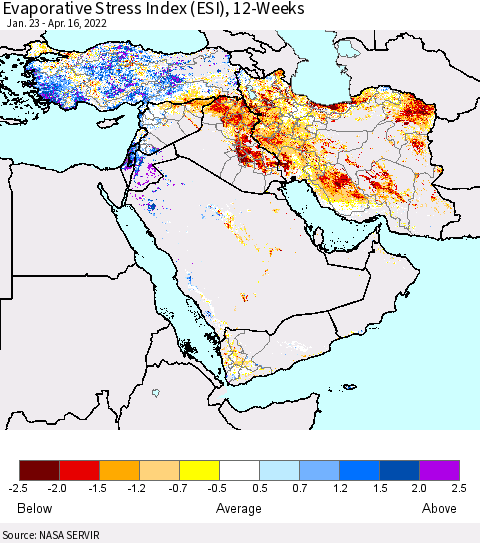 Middle East and Turkey Evaporative Stress Index (ESI), 12-Weeks Thematic Map For 4/11/2022 - 4/17/2022