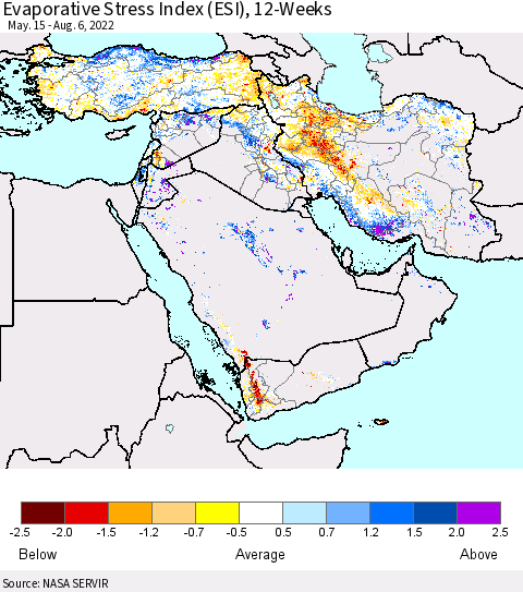 Middle East and Turkey Evaporative Stress Index (ESI), 12-Weeks Thematic Map For 8/1/2022 - 8/7/2022