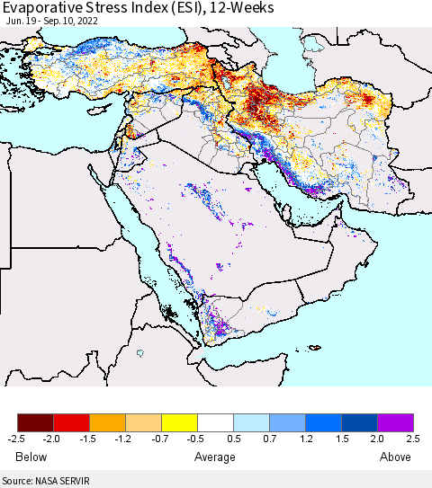 Middle East and Turkey Evaporative Stress Index (ESI), 12-Weeks Thematic Map For 9/5/2022 - 9/11/2022