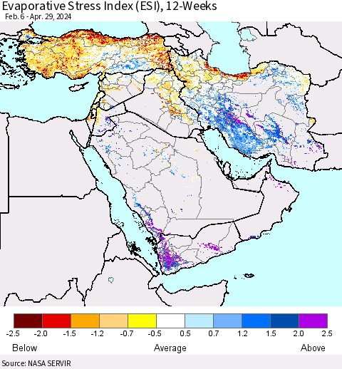 Middle East and Turkey Evaporative Stress Index (ESI), 12-Weeks Thematic Map For 4/29/2024 - 5/5/2024