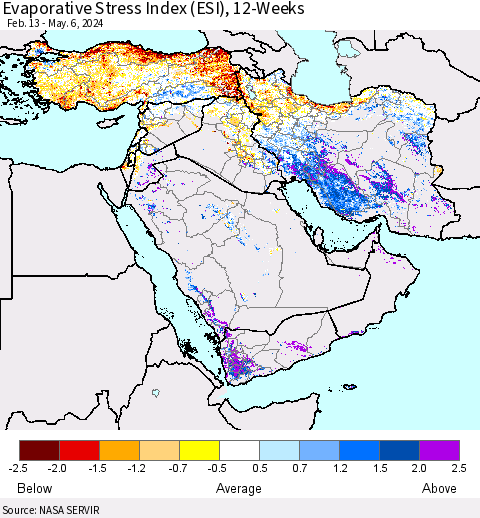 Middle East and Turkey Evaporative Stress Index (ESI), 12-Weeks Thematic Map For 5/6/2024 - 5/12/2024