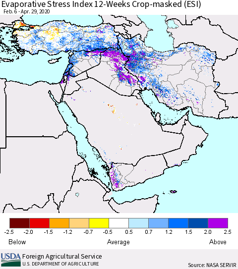 Middle East and Turkey Evaporative Stress Index (ESI), 12-Weeks over Croplands Thematic Map For 4/27/2020 - 5/3/2020