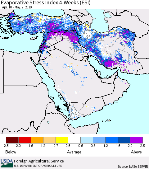 Middle East and Turkey Evaporative Stress Index (ESI), 4-Weeks Thematic Map For 5/6/2019 - 5/12/2019