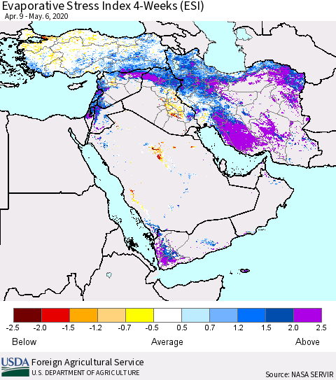 Middle East and Turkey Evaporative Stress Index (ESI), 4-Weeks Thematic Map For 5/4/2020 - 5/10/2020