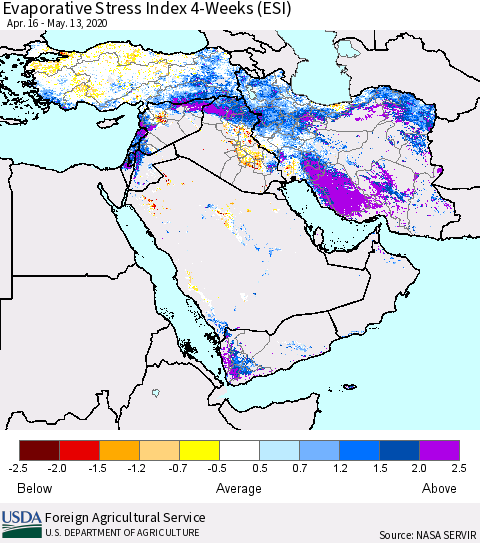 Middle East and Turkey Evaporative Stress Index (ESI), 4-Weeks Thematic Map For 5/11/2020 - 5/17/2020