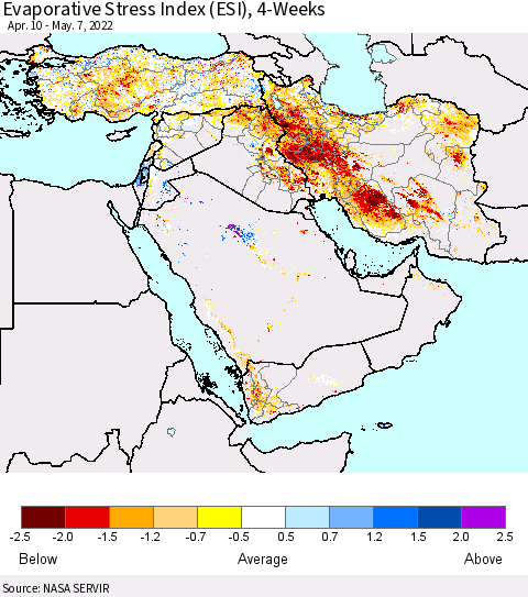 Middle East and Turkey Evaporative Stress Index (ESI), 4-Weeks Thematic Map For 5/2/2022 - 5/8/2022