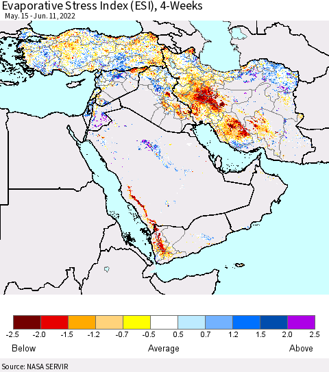 Middle East and Turkey Evaporative Stress Index (ESI), 4-Weeks Thematic Map For 6/6/2022 - 6/12/2022